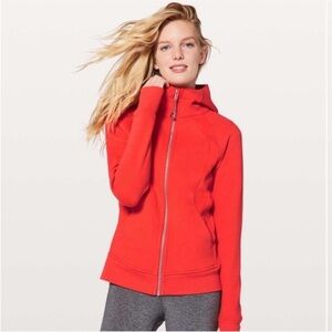 Lululemon Scuba Hoodie Light Full Zip Vivid Flame Cotton Orange Red Size 4 Small